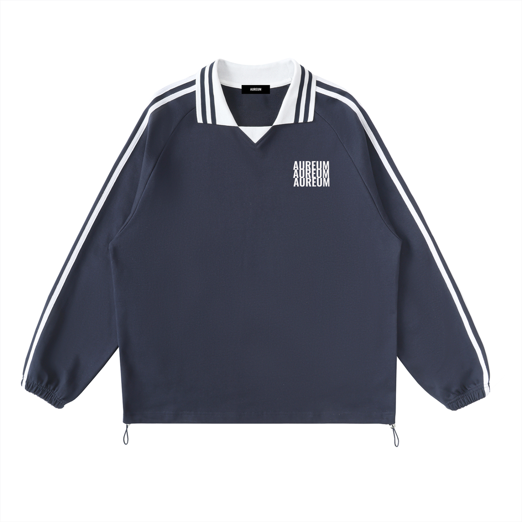 AUREUM ECHO Striped Lapel Collar Sweatshirt