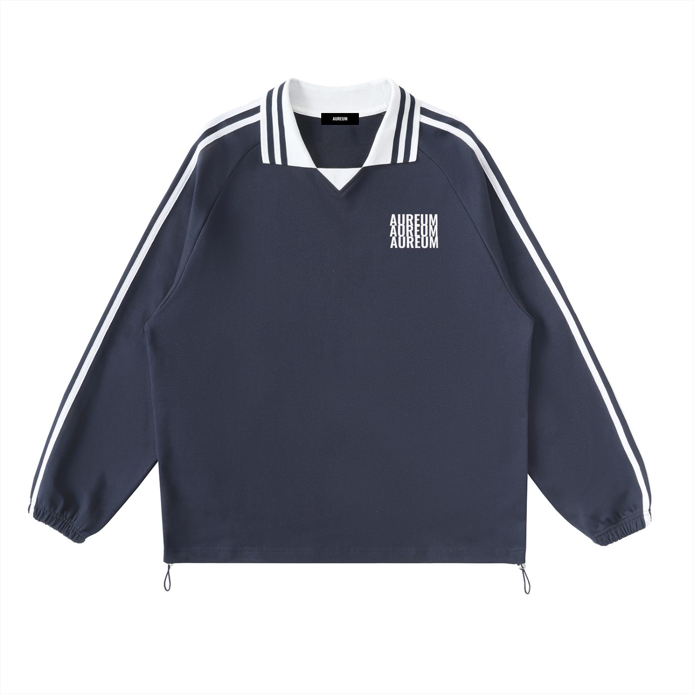 AUREUM ECHO Striped Lapel Collar Sweatshirt