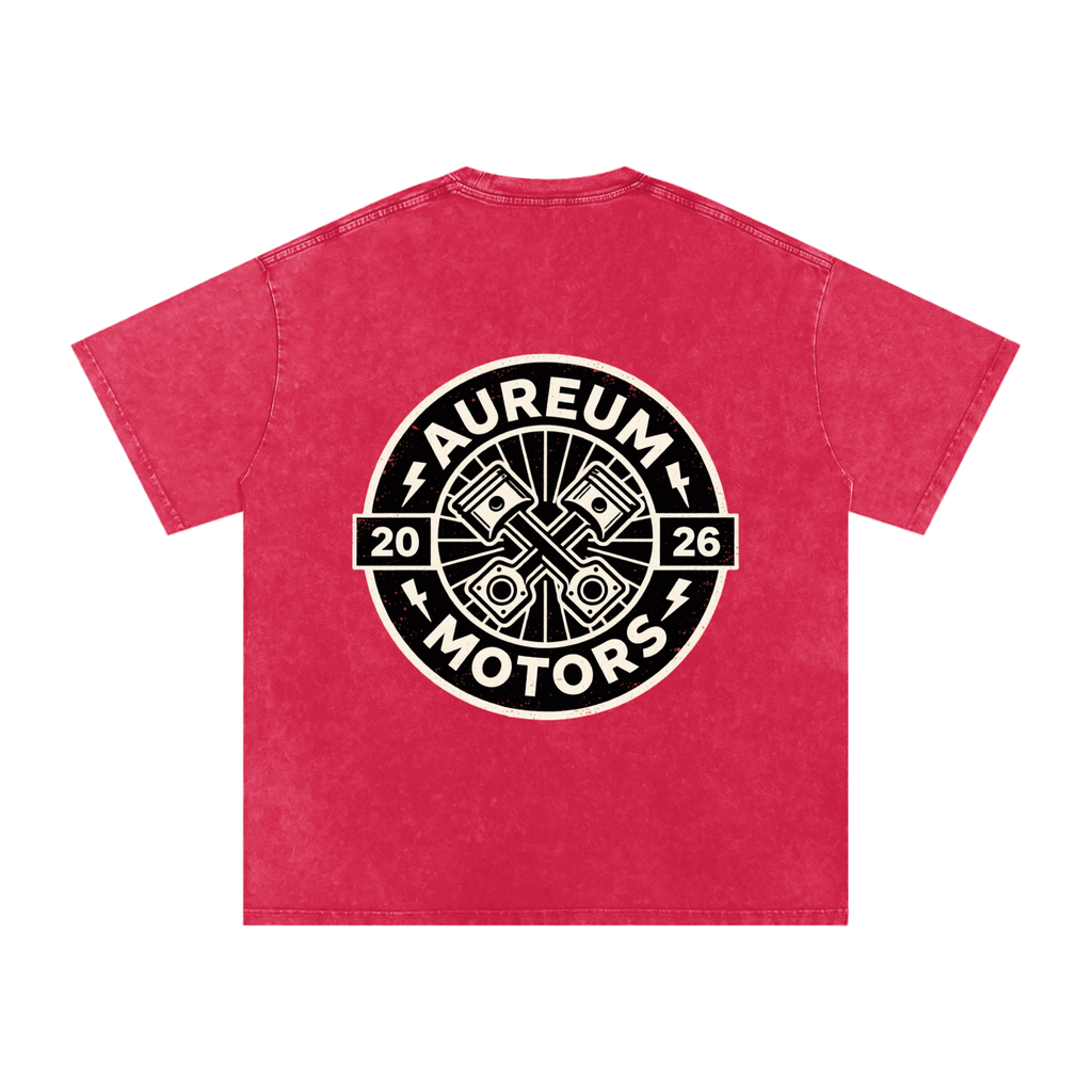 AUREUM MOTORS 1 Snow Washed Oversized Cotton T-Shirt