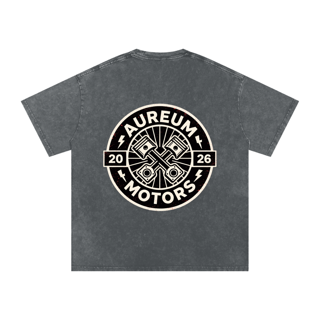 AUREUM MOTORS 1 Snow Washed Oversized Cotton T-Shirt