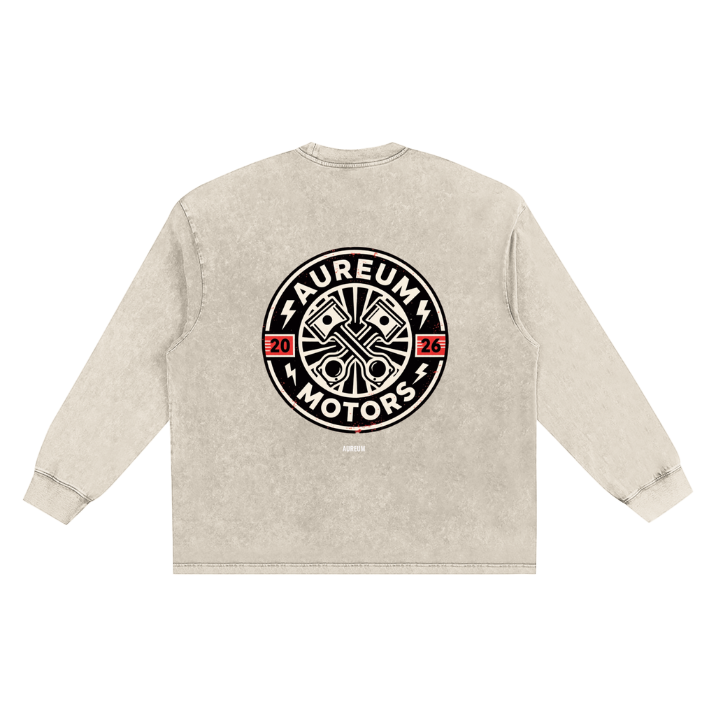 AUREUM MOTORS 2 Snow Washed Frayed Edge LS T-Shirt
