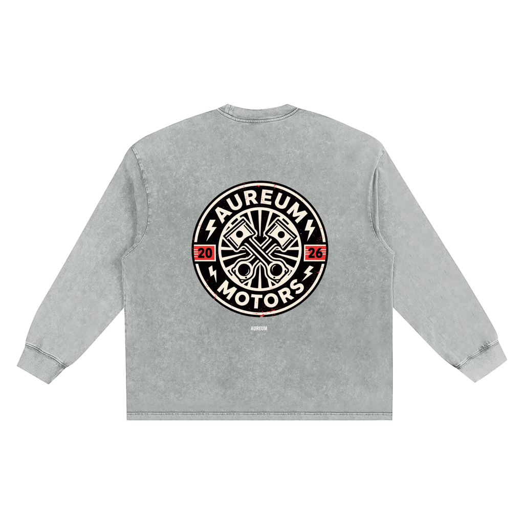 AUREUM MOTORS 2 Snow Washed Frayed Edge LS T-Shirt