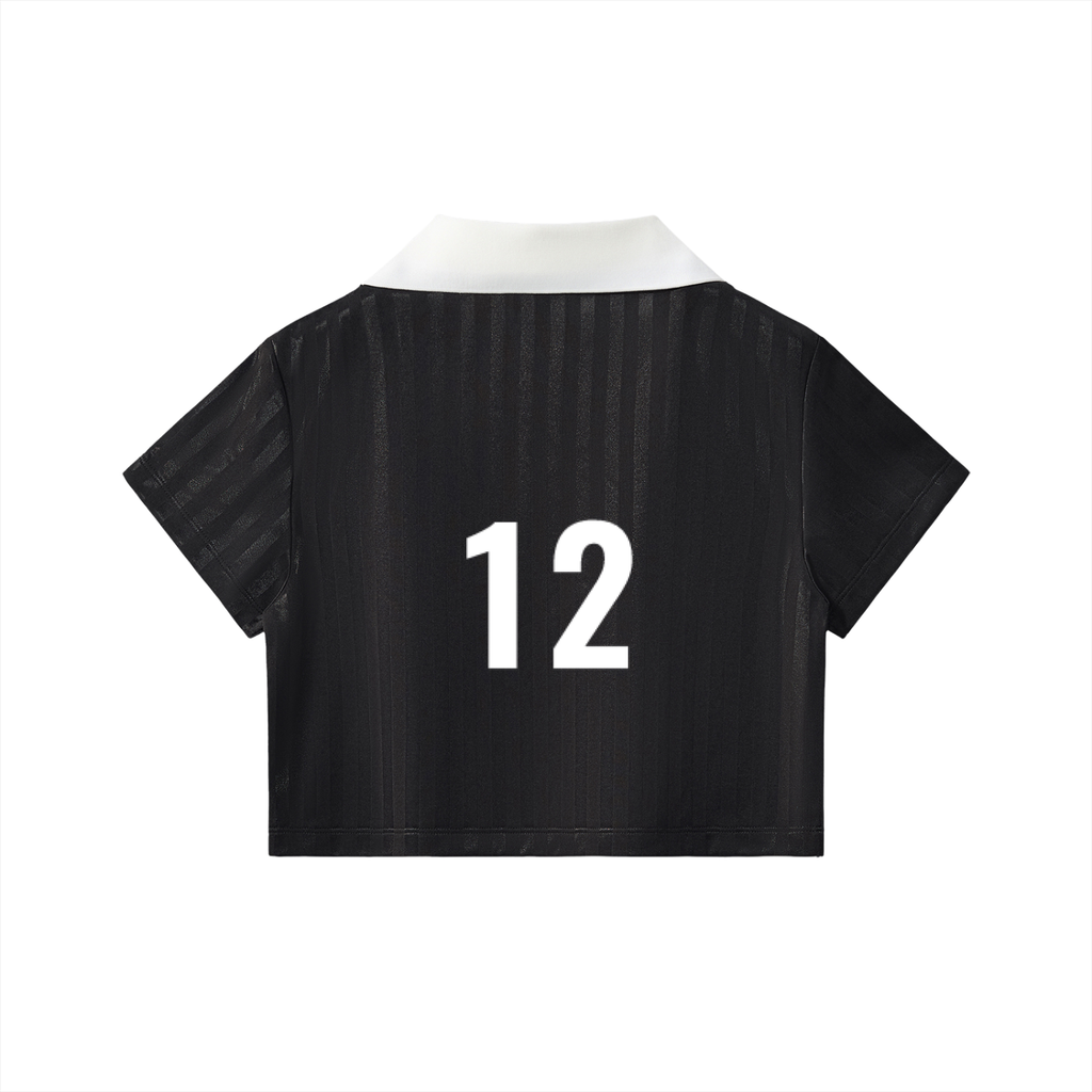 AUREUM Number 12 Collar Striped Cropped Jersey