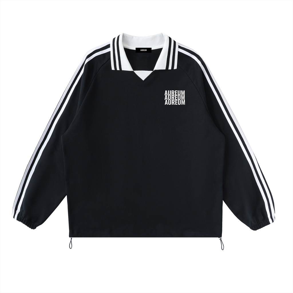 AUREUM ECHO Striped Lapel Collar Sweatshirt