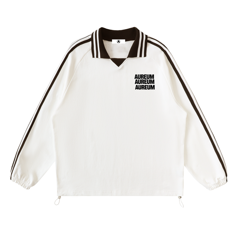 WHITE AUREUM ECHO Striped Lapel Collar Sweatshirt