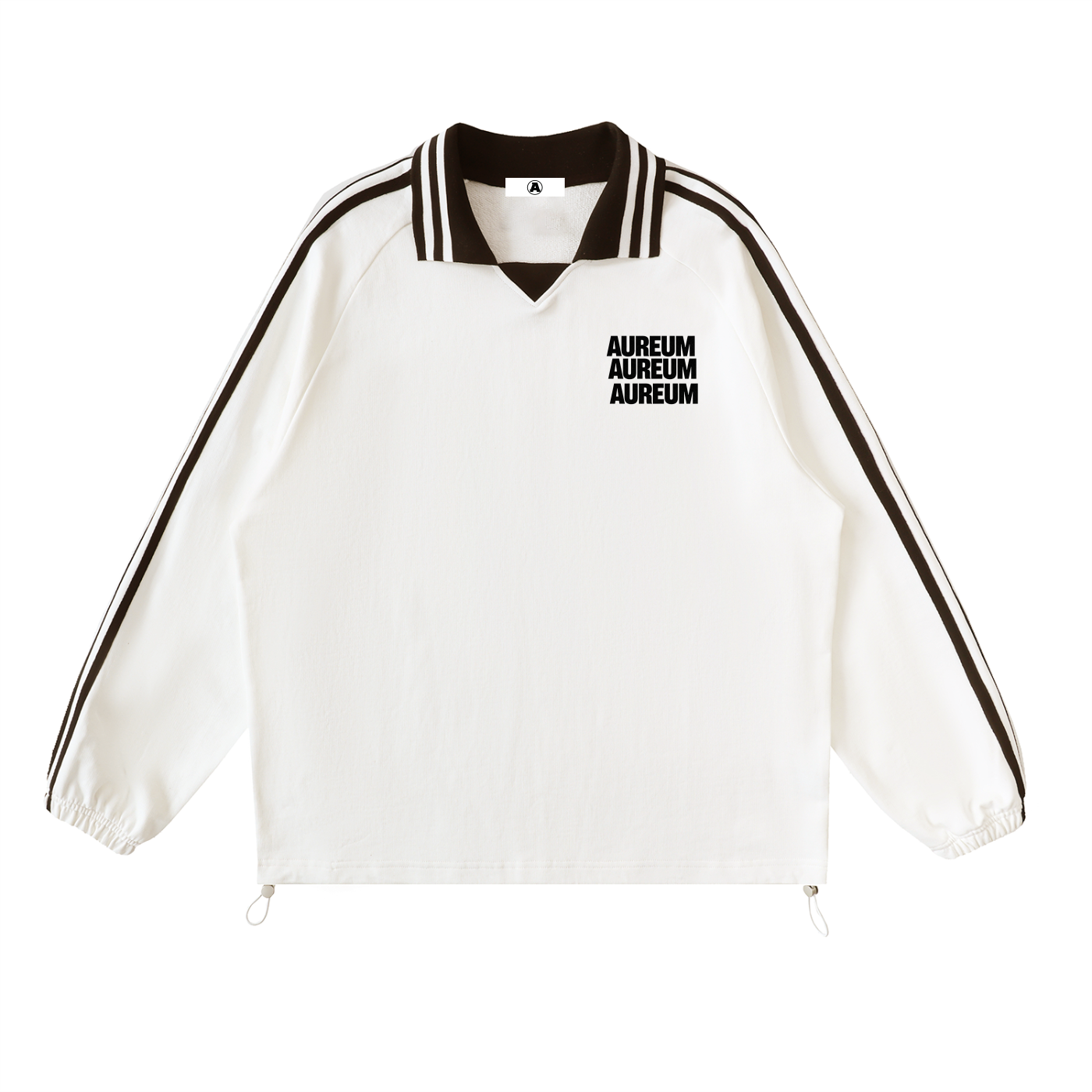 WHITE AUREUM ECHO Striped Lapel Collar Sweatshirt