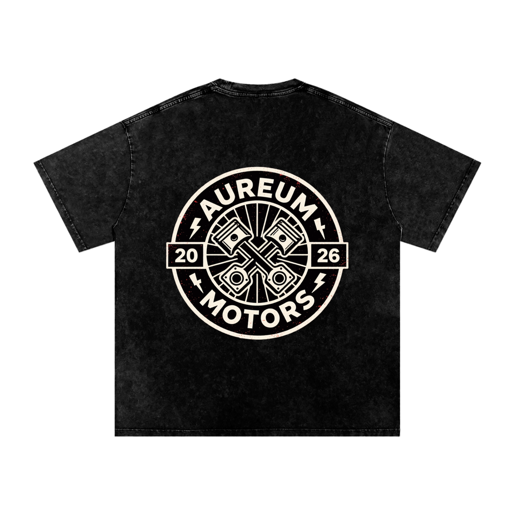 AUREUM MOTORS 1 Snow Washed Oversized Cotton T-Shirt