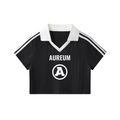 AUREUM Number 12 Collar Striped Cropped Jersey