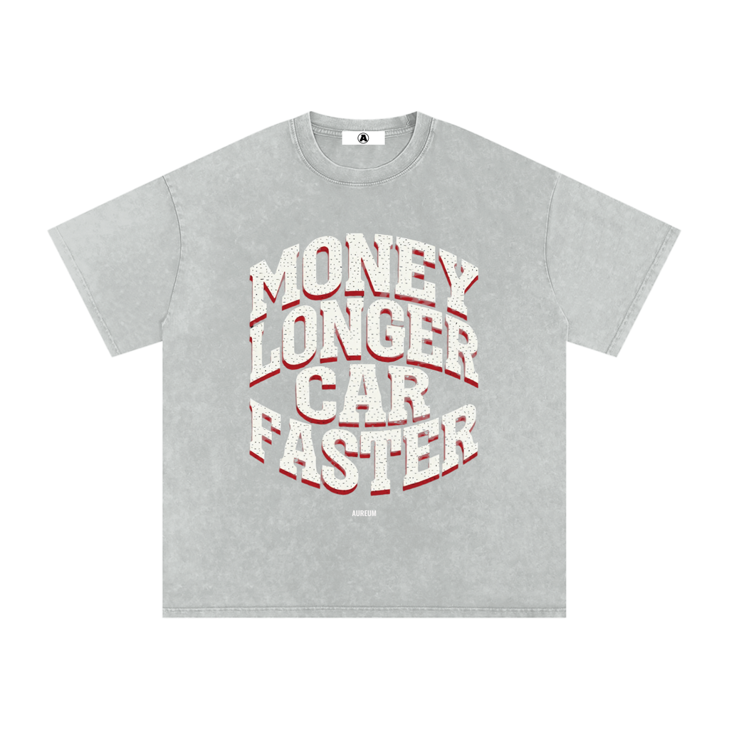 AUREUM MOTORS 1 Snow Washed Oversized Cotton T-Shirt