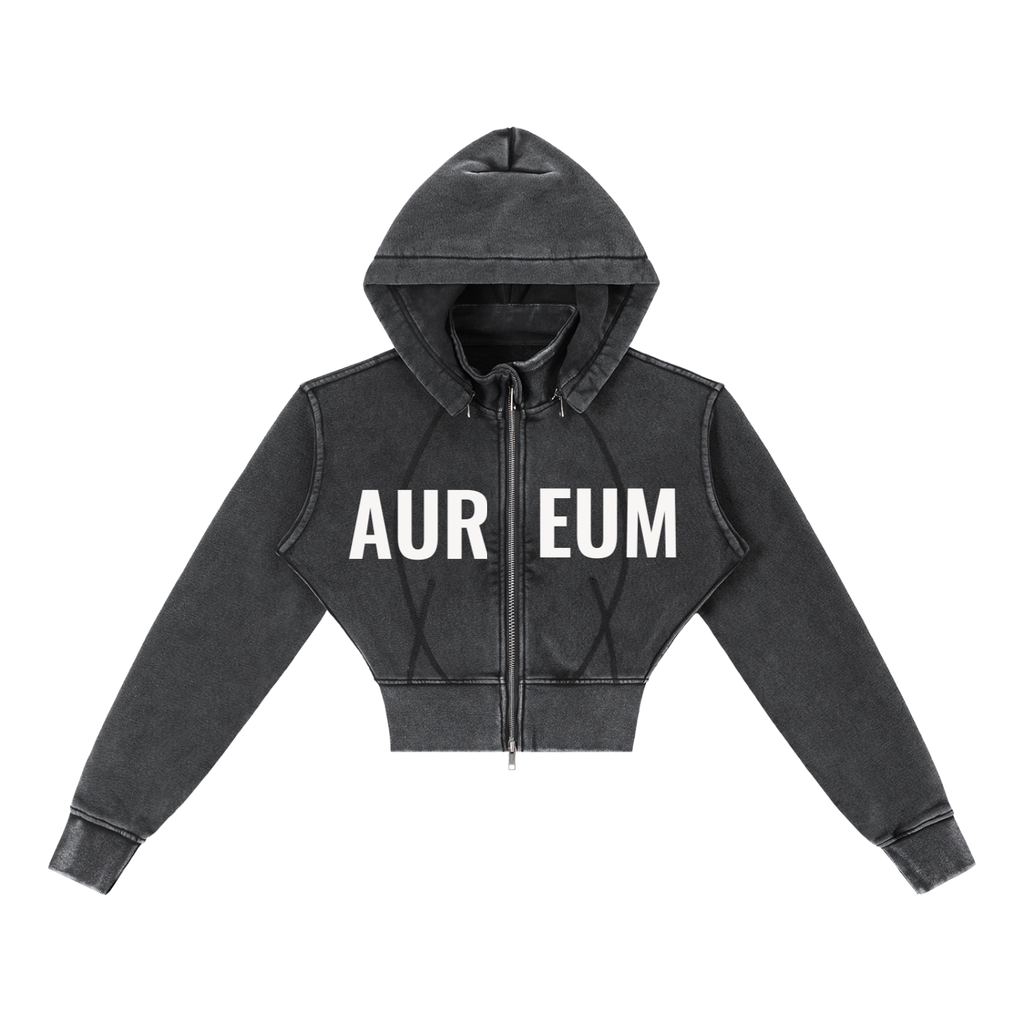 WOMEN'S AUREUM ECHO Vintage Washed Cropped Fleece Hoodie