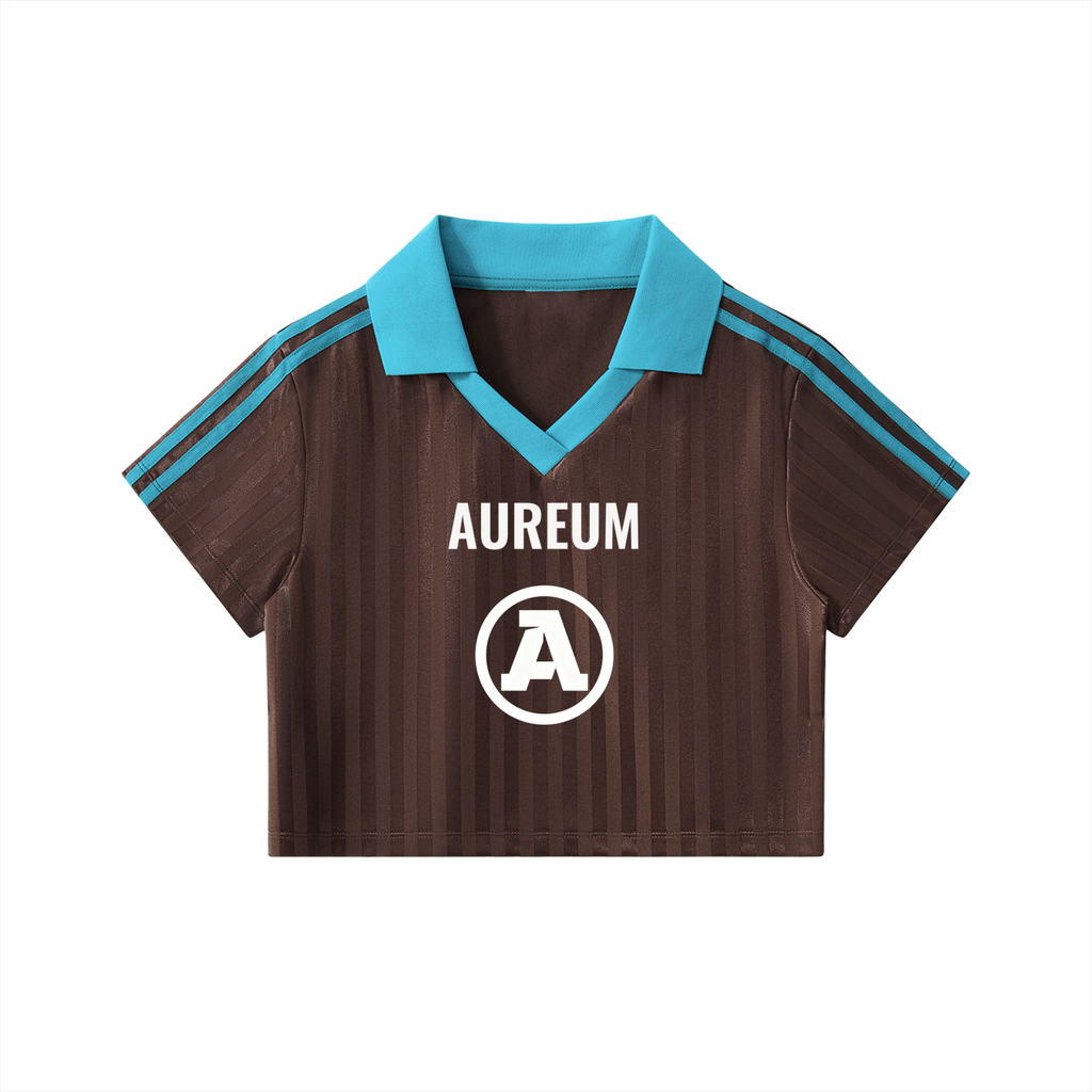 AUREUM Number 12 Collar Striped Cropped Jersey