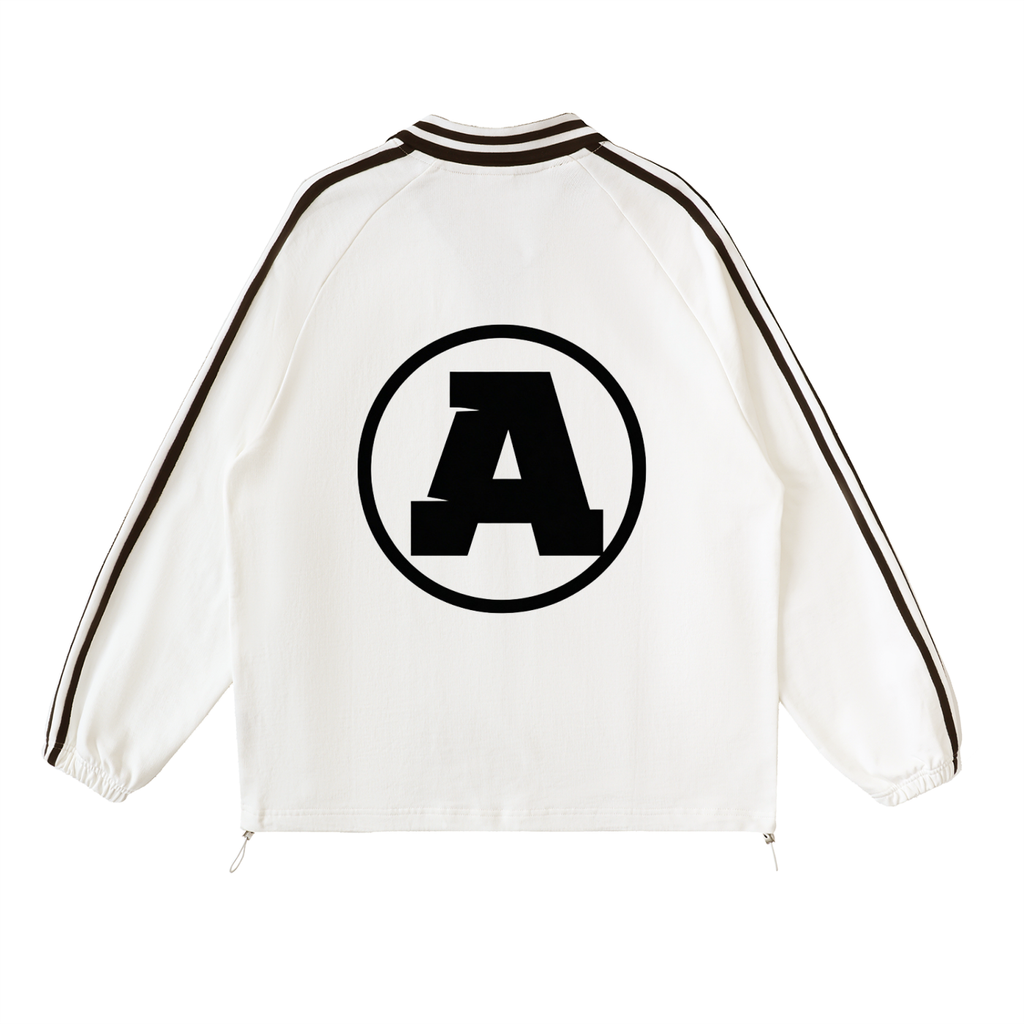 WHITE AUREUM ECHO Striped Lapel Collar Sweatshirt
