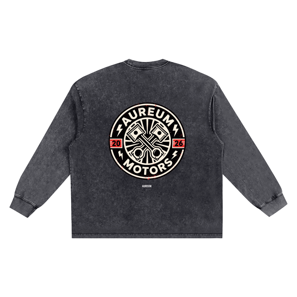 AUREUM MOTORS 2 Snow Washed Frayed Edge LS T-Shirt