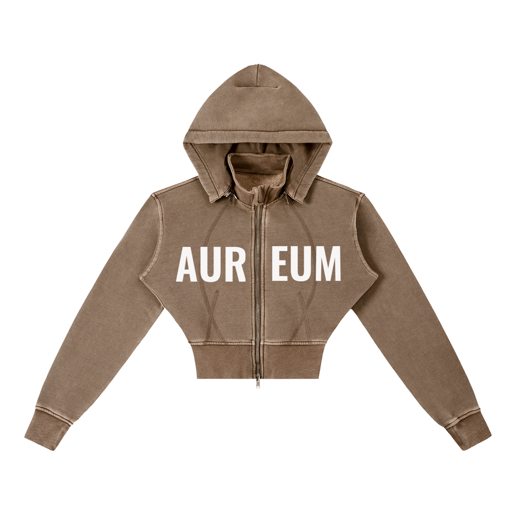 WOMEN'S AUREUM ECHO Vintage Washed Cropped Fleece Hoodie