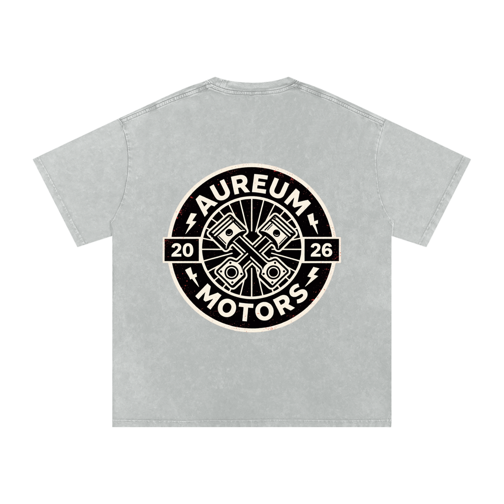 AUREUM MOTORS 1 Snow Washed Oversized Cotton T-Shirt