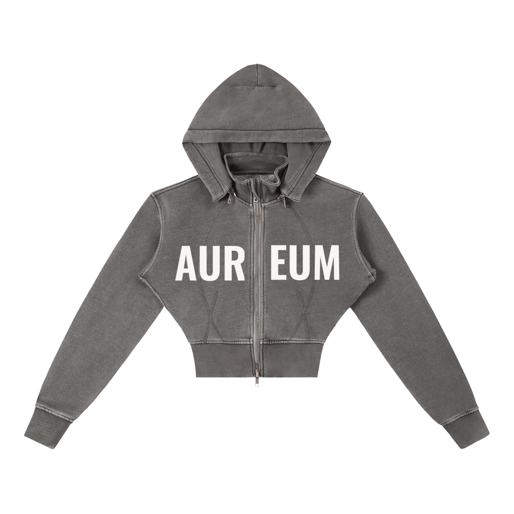 WOMEN'S AUREUM ECHO Vintage Washed Cropped Fleece Hoodie