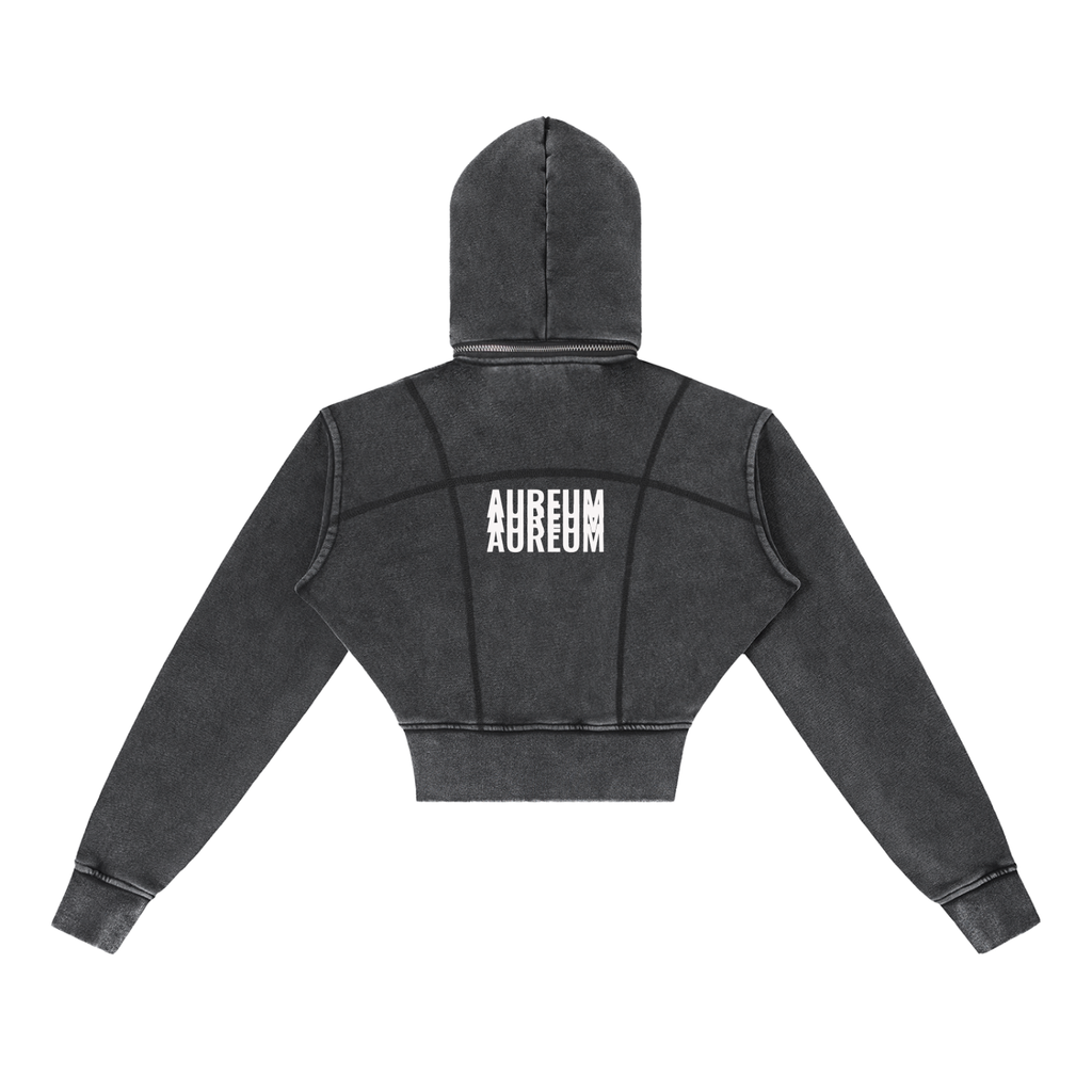 WOMEN'S AUREUM ECHO Vintage Washed Cropped Fleece Hoodie